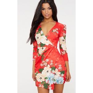 Red Floral Wrap Dress